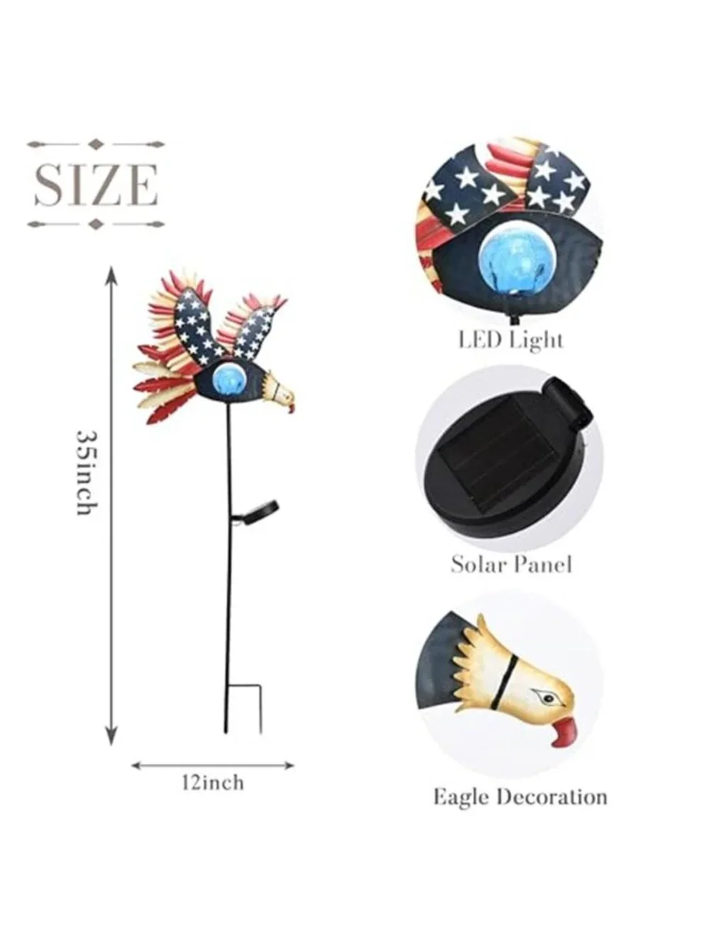 4th of July Patriotic Decoration Flying Eagle Solar Lights Metal Garden Stake